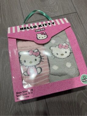 Hello Kitty Girls Crew Socks - Pink & Gray